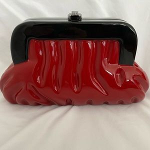 Red Hand-Carved Wooden Clutch